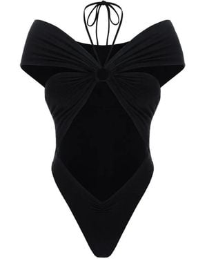 MANURI Eleni Cut-Out Off-Shoulder Bodysuit - Black