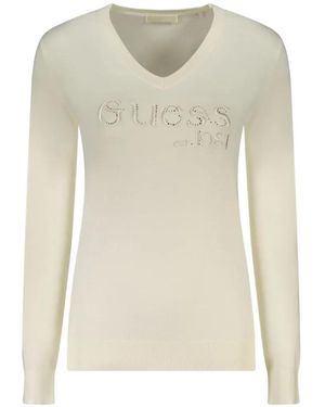 Guess Logo-Embroidered V-Neck Top - White