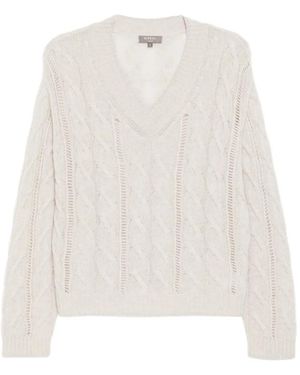 N.Peal Cashmere Cable Knit V-Neck Top - White