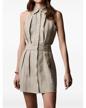 Hevron Domino Striped Halterneck Dress - Natural