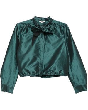 Maje Bow-Detail Elasticated-Hem Shirt - Green