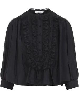 Chloé Ruffled Lace-Trim Blouse - Black