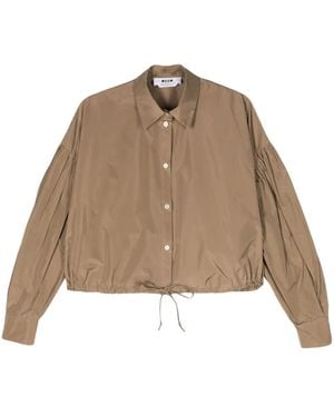 MSGM Bishop-Sleeve Taffeta Shirt - Natural
