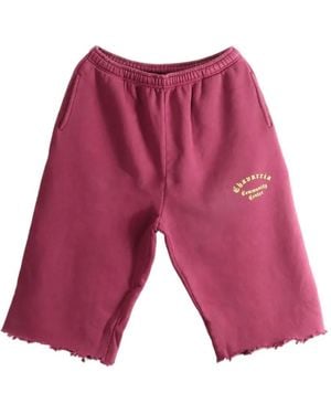 Willy Chavarria Logo-Print Frayed-Edge Track Shorts - Red
