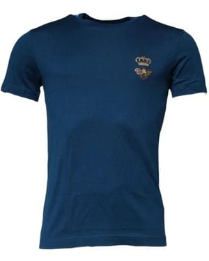 Dolce & Gabbana Embroidered Bee-Crown T-Shirt - Blue