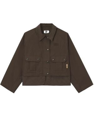 Izzue Quilted-Panel Corduroy-Collar Jacket - Brown