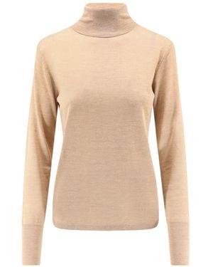 Aspesi Roll-Neck Long-Sleeve Fine-Knit Top - Natural