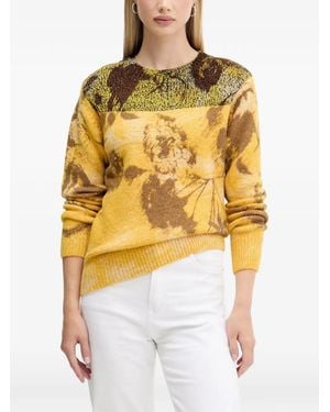 Desigual Pull Colour Block À Fleurs - Yellow