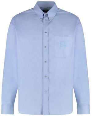 Fendi Logo-Embroidered Chest-Pocket Shirt - Blue