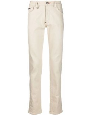 Philipp Plein Logo-Plaque Slim-Fit Jeans - Natural