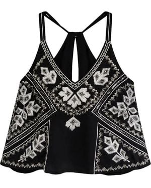 PAHIESA FORMENTERA Bead-Embellished Embroidered Top - Black