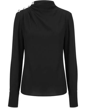 Patrizia Pepe Button-Embellished Draped Blouse - Black