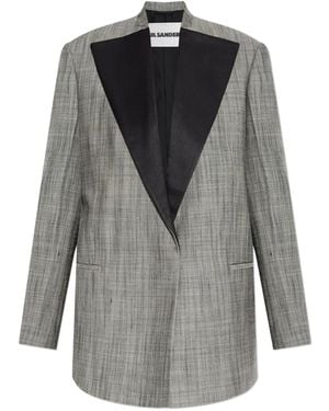 Jil Sander Satin-Lapel Checked Jacket - Gray
