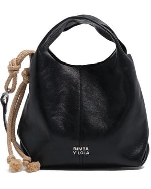 Bimba Y Lola Knot Drawstring Leather Bucket Bag - Black