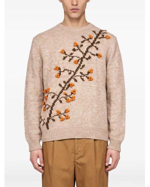 BAZISZT Bestickter Intarsien-Pullover - Natur