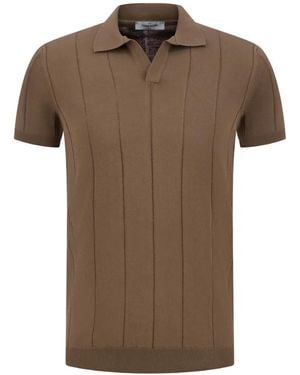 Gran Sasso Vertical-Stripe Collared T-Shirt - Brown