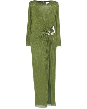 Self-Portrait Rhinestone-Embellished Chain-Detail Maxi Dress - Green