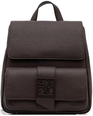 ARMANI EXCHANGE Logo-Plaque Pebbled-Effect Backpack - Black
