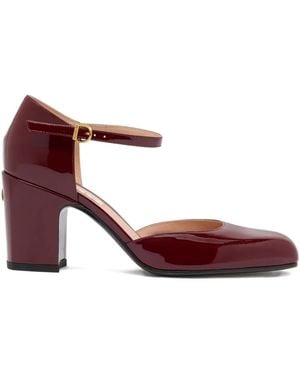 Bally Burgundy Leather Block Heel Court Shoes - Brown