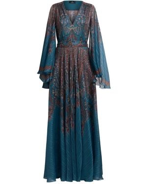 Etro Paisley-Print Bell-Sleeve Maxi Dress - Blue