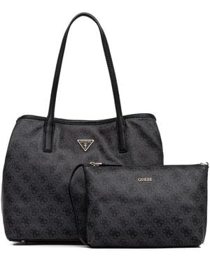 Guess Victtoria Monogram-Pattern Pouch-Detail Tote Bag - Black