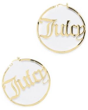 Juicy Couture Pendientes De Aro Pequeños Con Letras Del Logo - Blanco