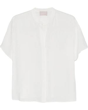 Hemisphere Short-Sleeve Collarless Top - White
