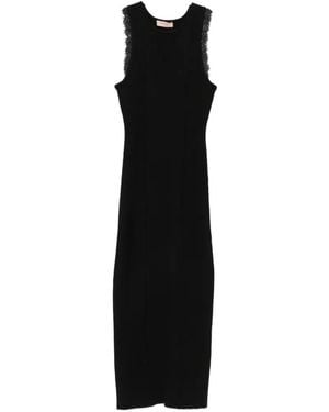 Twinset Robe Mi-Longue Côtelée À Détails En Dentelle - Black
