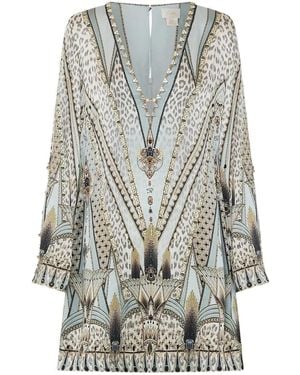 CAMILLA Crystal-Embellished Printed Mini Dress - Gray