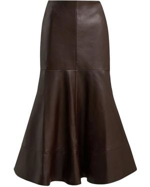 Brandon Maxwell Preston Leather Midi Skirt - Brown