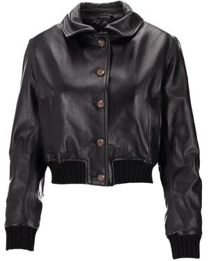 LA ROSE Buttoned Leather Jacket - Black