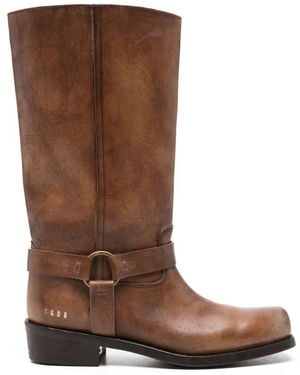 Golden Goose Biker Square Distressed Leather Upper With Strap And Accessory - Brown