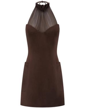 Oude Waag Halterneck Mesh-Panel Mini Dress - Brown