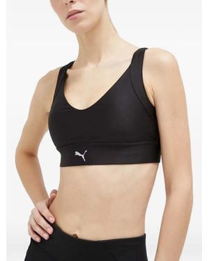 PUMA Logo-Print Racerback Bra - Black