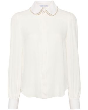 Dice Kayek Pearl Beaded Collar Silk Shirt - White