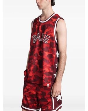 A Bathing Ape Camouflage-Print Mesh Tank Top - Red