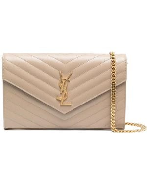 Saint Laurent Cassandre Chevron Schultertasche - Natur