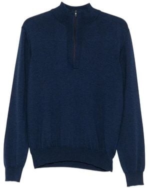 SERGIO MORETTI FIRENZE Quarter-Zip Long-Sleeve Polo Shirt - Blue
