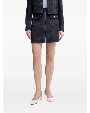 Morgan Contrast-Stitch Zip-Front Mini Skirt - Blue