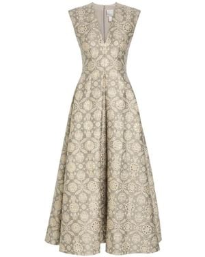 Huishan Zhang Floral-Brocade V-Neck Maxi Dress - Natural