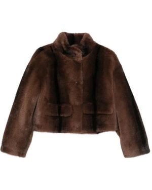 ERMANNO FIRENZE Faux-Fur Funnel-Neck Jacket - Brown