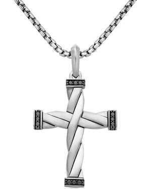 David Yurman Sterling Dy Helios Diamond Cross Pendant (48Mm) - White
