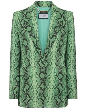 Philipp Plein Python-Print Satin Blazer - Green