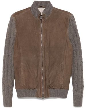 Barba Napoli Suede Cable-Knit Jacket - Brown