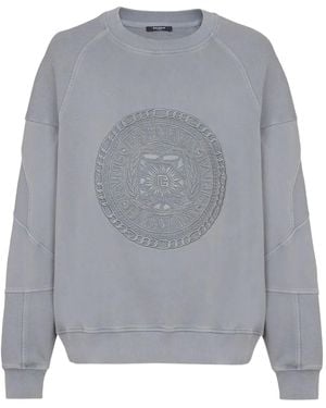 Balmain Felpa Con Ricamo - Grigio