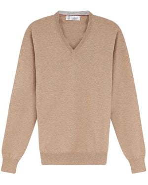 Brunello Cucinelli Pull En Maille À Col V - Neutre