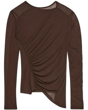 Helmut Lang Ruched Semi-Sheer Blouse - Brown