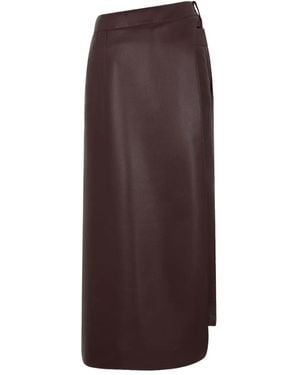 Rabanne Belted Leather Split Midi Skirt - Brown