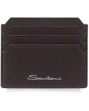 Santoni Grained-Leather Cardholder - Black