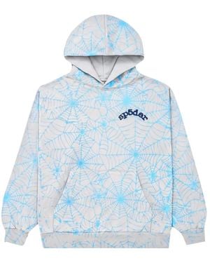 Sp5der Logo-Print Hoodie - Blue